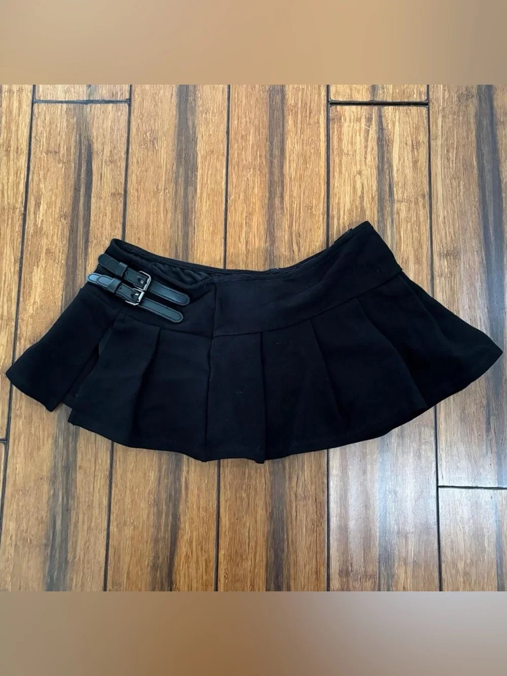 black pleated micro skirt with belt detail - urban outfitters